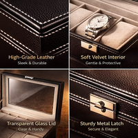 Boîte de rangement de luxe en cuir pour montres et bijoux, avec fenêtre transparente, pour bagues et montres