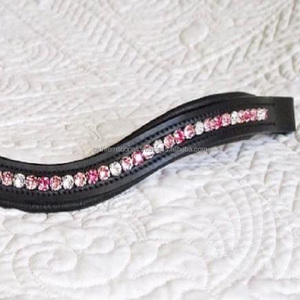 Multicolor Rose Light Rose <b>pink</b> Crystals Customized Padded Leather Horse Brow Band Strong <b>Stitched</b> Durable Leather Brow Band - Product Image 5