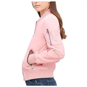 Jaket Bomber desain logo buatan kustom pakaian sekolah jaket gaya lumayan kualitas tinggi anak perempuan warna merah muda