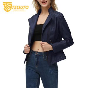 Chaqueta de cuero auténtico 100% para mujer, nueva chaqueta de cuero genuino de motorista informal y elegante en embalaje Premium - Product Image 6