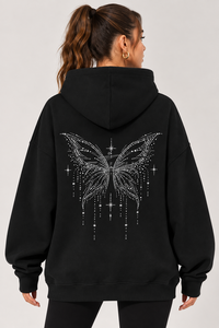 เสื้อฮู้ดดี้โอเวอร์ไซส์ผ้าฝ้าย 100% ระบายอากาศได้ดี เป็นมิตรกับสิ่งแวดล้อม ประดับคริสตัลหรูหรา สไตล์สตรีทแวร์ น้ำหนักมาก ใส่ได้ทั้งชายและหญิง  แบบสวมหัว  สามารถสั่งทำได้ - Product Image 2
