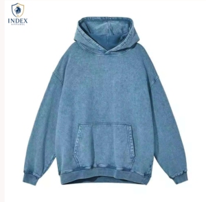 Sudadera con Capucha Oversize Unisex Index Apparel, Azul Sólido, Algodón Tejido, Diseño con Bolsillos, Prenda Teñida, Ropa de Otoño - Product Image 1