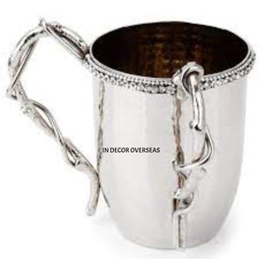 Modern Creative Art Collection Silver Shiny Polished Metal Fancy <b>Mug</b> With Gold Plated Leaves Designer Handles In Lowest Price - Product Image 2