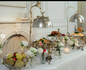 Plat de service de luxe à motif floral, orné, avec dessus en laiton floral suspendu, plat de service vintage argenté éblouissant - Product Image 3