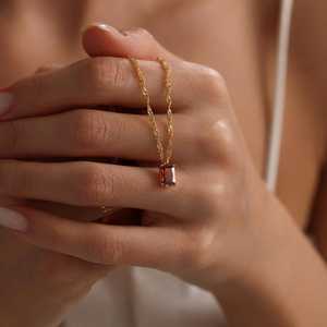 925 Sterling Silver 14K Gold Plated Baguette Sapphire <b>Birthstone</b> <b>Necklace</b> Dainty Birthmonth Jewelry Gift - Product Image 4