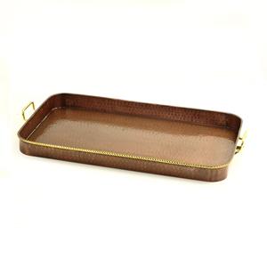 Plateau rectangulaire décoratif fait à la main et plateau de service à thé et en métal plaqué cuivre, métaux Omega ovales personnalisés inde T - 892 - Product Image 1