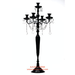 เชิงเทียนทรงสูงเคลือบผงสีดำพร้อมคริสตัลห้อยเชิงเทียนสำหรับตกแต่งงานแต่งงานที่แพงที่สุดทำด้วยมือ - Product Image 2