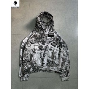 เสื้อฮู้ดดี้ผ้าฝ้ายฟลีซ 100% ปักโลโก้ตามสั่งสำหรับผู้ชาย เสื้อกันหนาวลำลอง พิมพ์ลายนูน 3 มิติ พิมพ์ลายสกรีน ผ้าฟอกสีพื้น - Product Image 3