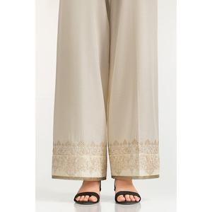 Pantalon large décontracté beige IUSTTR-42002 brodé motif pelouse, taille haute, en toile respirante, ajustable, avec décoration motif animal - Product Image 3
