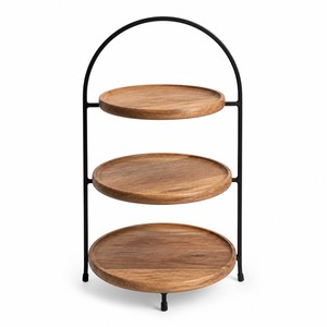 3 Tier Dessert <b>Stand</b> <b>Cake</b> <b>Stand</b> for Party Wedding Birthday Cupcake Display <b>Stand</b> Acacia Wood Iron Tiered Serving Tray - Product Image 1