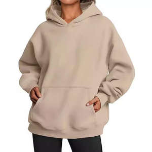 Sweats en molleton de coton de haute qualité chandails à manches longues pull tenues d'automne avec poche sweats à capuche surdimensionnés pour femmes - Product Image 5