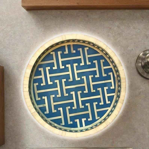 Plateau rond artisanal moderne à motifs floraux et incrustations en os pour servir lors de mariages, Diwali et anniversaires - Product Image 2