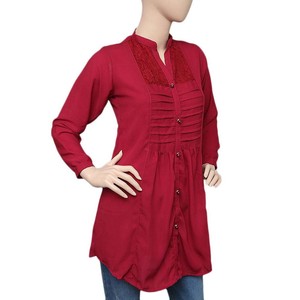 Women's Pleated Western Net <b>Top</b> - <b>Maroon</b> - Product Image 1
