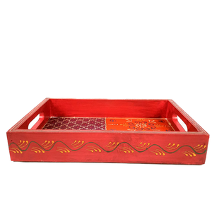 Plateau en bois artisanal moderne pour le thé et les collations servant l'art décoratif maison table à manger cuisine cadeau de mariage pour Noël - Product Image 2