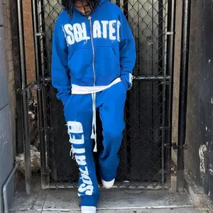 OEM Manufacturer <b>Applique</b> Embroidery And Acid Wash Heavy Weight Tracksuit Cotton Fleece Streetwear Tracksuit For Men 500 GSM - Product Image 3