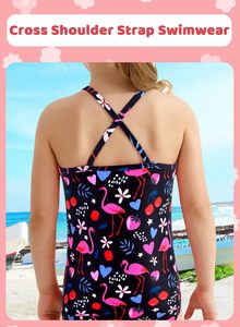 Maillots de bain une pièce pour filles UPF 50 + pour l'été Maillot de bain de plage à séchage rapide Maillot de course à bretelles croisées pour 2 à 10 ans - Product Image 3
