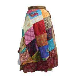Vintage Reversible Dress Magic Wrap Around <b>Skirt</b> Recycled <b>Patchwork</b> in Chiffon Silk Sari Fabric - Product Image 1