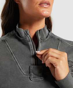 Sudaderas con cremallera de cuarto de algodón 100% de alta calidad para mujer, Top corto de invierno bordado de Terry francés lavado con ácido personalizado, entrenamiento - Product Image 6