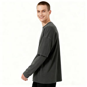 Wholesale OEM Custom Oversized Acid Wash Cotton Blank Double Layer <b>Long</b> <b>Sleeve</b> <b>T</b>-<b>shirt</b> Vintage <b>Long</b> <b>Sleeve</b> <b>T</b>-<b>shirt</b> for men - Product Image 5