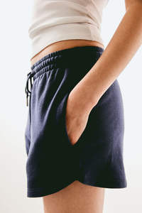 Short de course de sport bleu marine taille haute pour femme séchage rapide coton-matériau doux coupe ajustée short d'entraînement de jogging motif chaud - Product Image 5