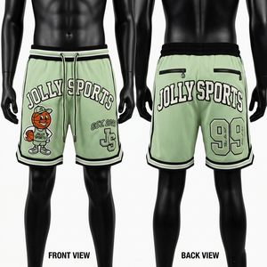 กางเกงบาสเก็ตบอลชายพรีเมียม 180 GSM ผ้าตาข่ายระบายอากาศ สีเขียวอ่อน ปักลายตามสั่ง ทรงแอธเลติก - Product Image 3