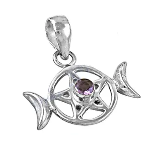 Joyería Religiosa para Mujer, Colgante de Plata 925 con Forma de Pez y Piedra Amatista, Bañado en Rodio, Diseño de Gota de Agua con Perla Dorada - Product Image 3