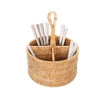 Porte-couverts en rotin rond tissé à la main 4 compartiments pour cuillère fourchette Design pliant pour le rangement de la cuisine Fabriqué au Vietnam