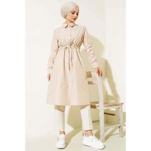 Chemise longue à rayures tunnel à la taille Latte - Product Image 2