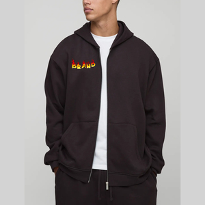 Sweat à capuche personnalisé lourd 100% coton pour hommes, épaule tombante surdimensionnée, fermeture éclair complète avec impression bouffante et logo pour l'automne - Product Image 4