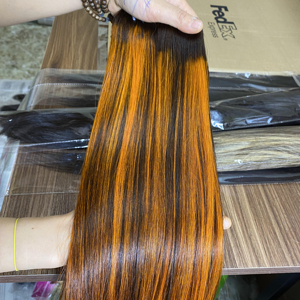 Extensiones de cabello de trama Piano Orange Mix Brown Color Bone Straight 12A Grade Raw Vietnamese Hair Weave Bundles - Product Image 1