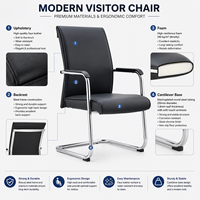 Chaise de bureau contemporaine en éponge noire à bras cantilever - Chaise de réception de conférence avec coussin épais et base en acier
