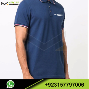 เสื้อโปโลแขนสั้นสีน้ำเงินกรมท่าสำหรับผู้ชาย MERCURY พร้อมโลโก้ปักลายตัดกัน ทรงปกติ สวมใส่สบายๆ - Product Image 2