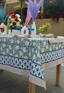 Handblock Printed <b>Tablecloth</b> Green and White Vintage <b>Tablecloth</b> Farmhouse Decor Wedding <b>Tablecloth</b> Custom Size Cotton Tablecover - Product Image 4