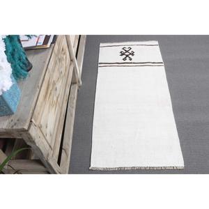 Alfombra Turca, Alfombra Pequeña de 1.8x4 pies, Alfombra Vintage de Lana Blanca Ombré - Product Image 3