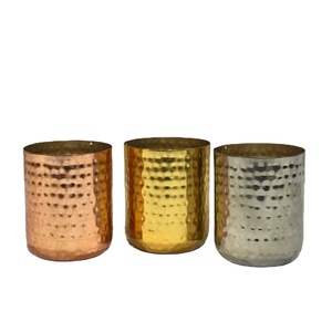 Juego de Metal de hierro de alta calidad, 3 tarros de vela chapados en oro, níquel y cobre para fabricación de velas, frascos martillados, superventas - Product Image 1