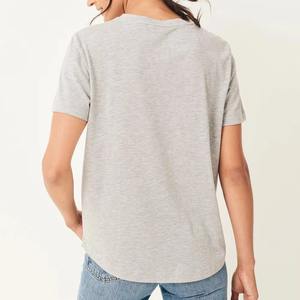 Camisas de algodón 100% para mujeres, Camiseta con cuello en V para niñas, camisetas de manga larga, camisetas de verano estampadas informales, servicio OEM cómodo - Product Image 3