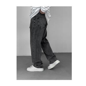 Pantalones vaqueros lavados tejidos de Hip Hop para hombre, ropa de calle deportiva informal de pierna ancha, 100% algodón - Product Image 3
