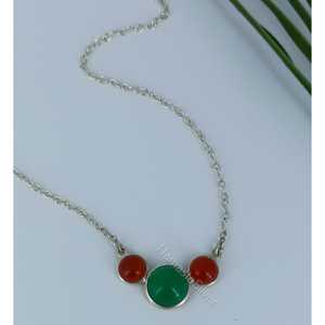 925 Sterling Silver Handmade <b>Necklace</b> <b>Green</b> Onyx Carnelian Pendant Natural Gemstone Beads Minimalist Boho Statement Jewelry Gift - Product Image 5