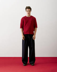 Suéter de Manga Corta de Punto Trenzado de Algodón de Alta Calidad para Hombre, Corte Regular, Cuello con Bordado en la Espalda, Logotipo Privado Personalizado, Otoño - Product Image 3