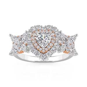 Anillo de Boda Jeulia con Doble Halo y Corazón de Dos Tonos - Aleación Chapada en Oro de 6mm con Incrustaciones de Garras - Product Image 2