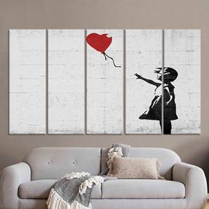 Obra de arte impresa en lienzo: Niña de Banksy con globo de corazón, JUEGO DE 5 LIENZOS - Product Image 1