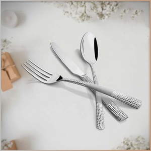 Top & End martelé nouveau Design poignée en acier inoxydable plaqué argent couteaux personnalisés et cuillère fourchette ensemble de couverts - Product Image 1