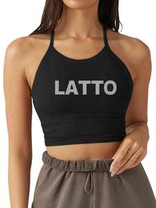 Personnalisé été décontracté Muscle Gym entraînement licou recadrée débardeur coton côtelé femmes strass ajusté Yoga haut athlétique culture - Product Image 6