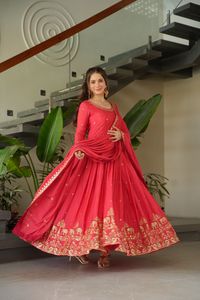 Boutique India último vestido tradicional exclusivo con bordado Zari lentejuelas-Trabajo elegante boda fiesta desgaste étnico - Product Image 2