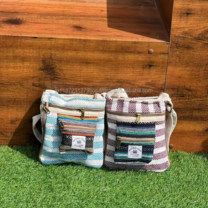 Bolsos cruzados de cáñamo natural hechos a mano al por mayor bolso bandolera ecológico con bolsillos dobles con cremallera frontal bolsos de hombro de viaje bohemios - Product Image 3