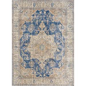 Alfombra de Lana Azul Vintage Anudada a Mano, Modelo Pae-5046, Grande, Rectangular 9x12, con Patrón de Medallón, Hecha a Mano para Sala de Estar y Dormitorio - Product Image 1