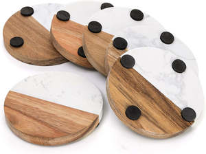 Handmade Wholesale decorative Natural wooden marble <b>coaster</b> wooden <b>coasters</b> white black wooden marble <b>coaster</b> - Product Image 4