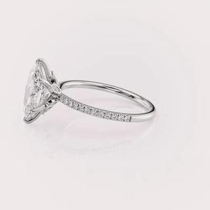 IGI Certified Marquise Cut Lab Grown Diamond Engagement <b>Ring</b> with Pave Band in Solid 925 Sterling <b>Silver</b> - Product Image 5