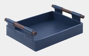 Plateau de service élégant en cuir noir pour support polyvalent avec cadre profond et doublure propre pour des arrangements de chambre luxueux - Product Image 3