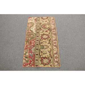 พรมตุรกีโบราณ ขนาด 1.8x3.3 ฟุต พรมขนสัตว์สีแดงลายปะติด - Product Image 1